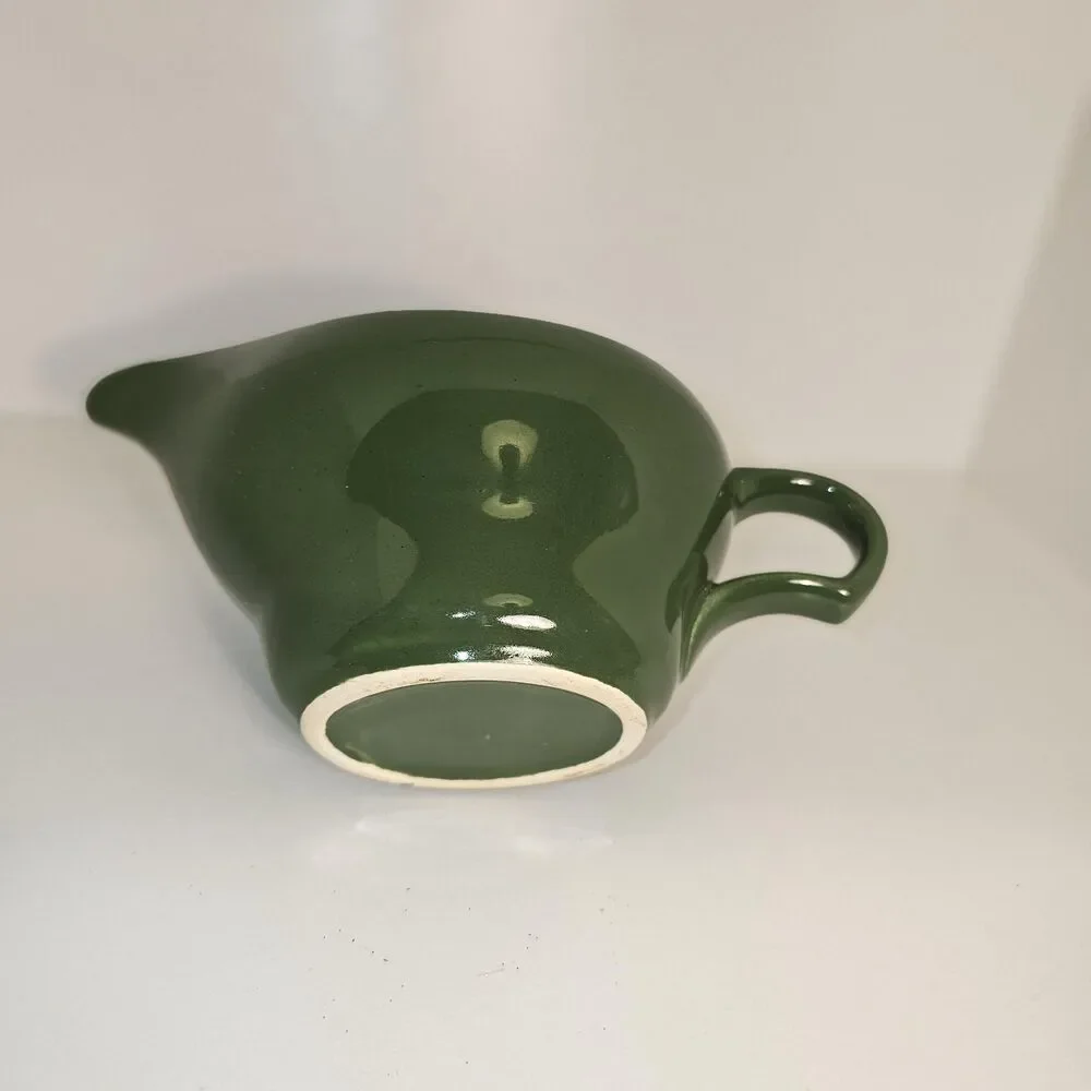 Vintage Green Ceramic Gravy Boat | Mid-Century Farmhouse Serving Dish